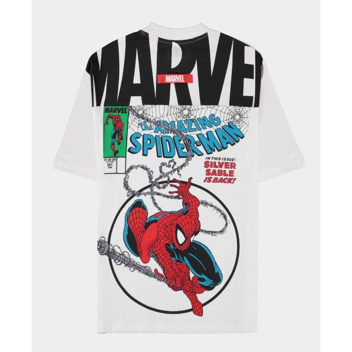 Marvel Spider-Man Split Comic White T-Shirt Loose Fit (XXL)